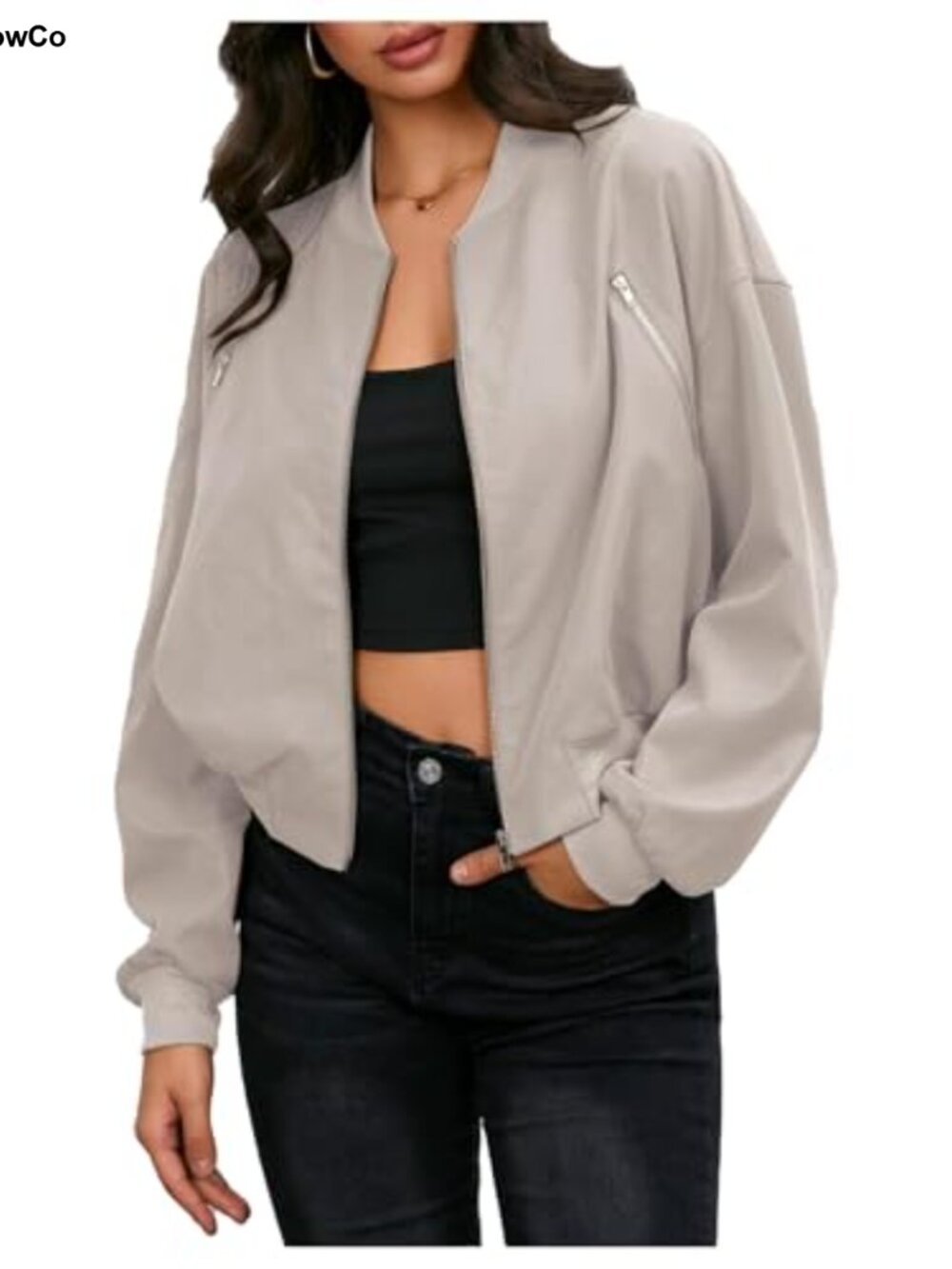Women's Casual Lightweight Bomber Jacket Long Sleeve Zip Up